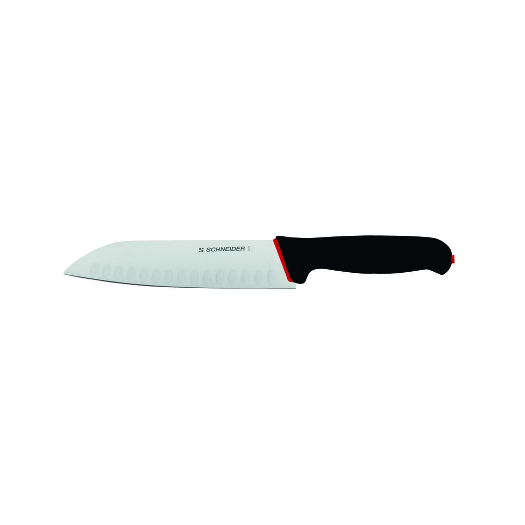 Santoku-Messer mit Kullenschliff, 180 mm, schwarz-rot