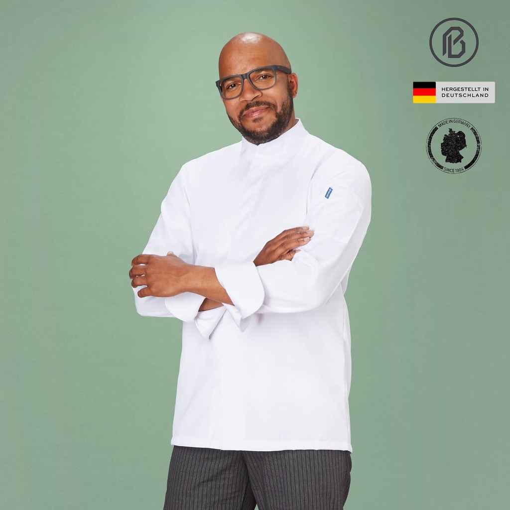 Satin-Zero, weisse Kochjacke für Herren