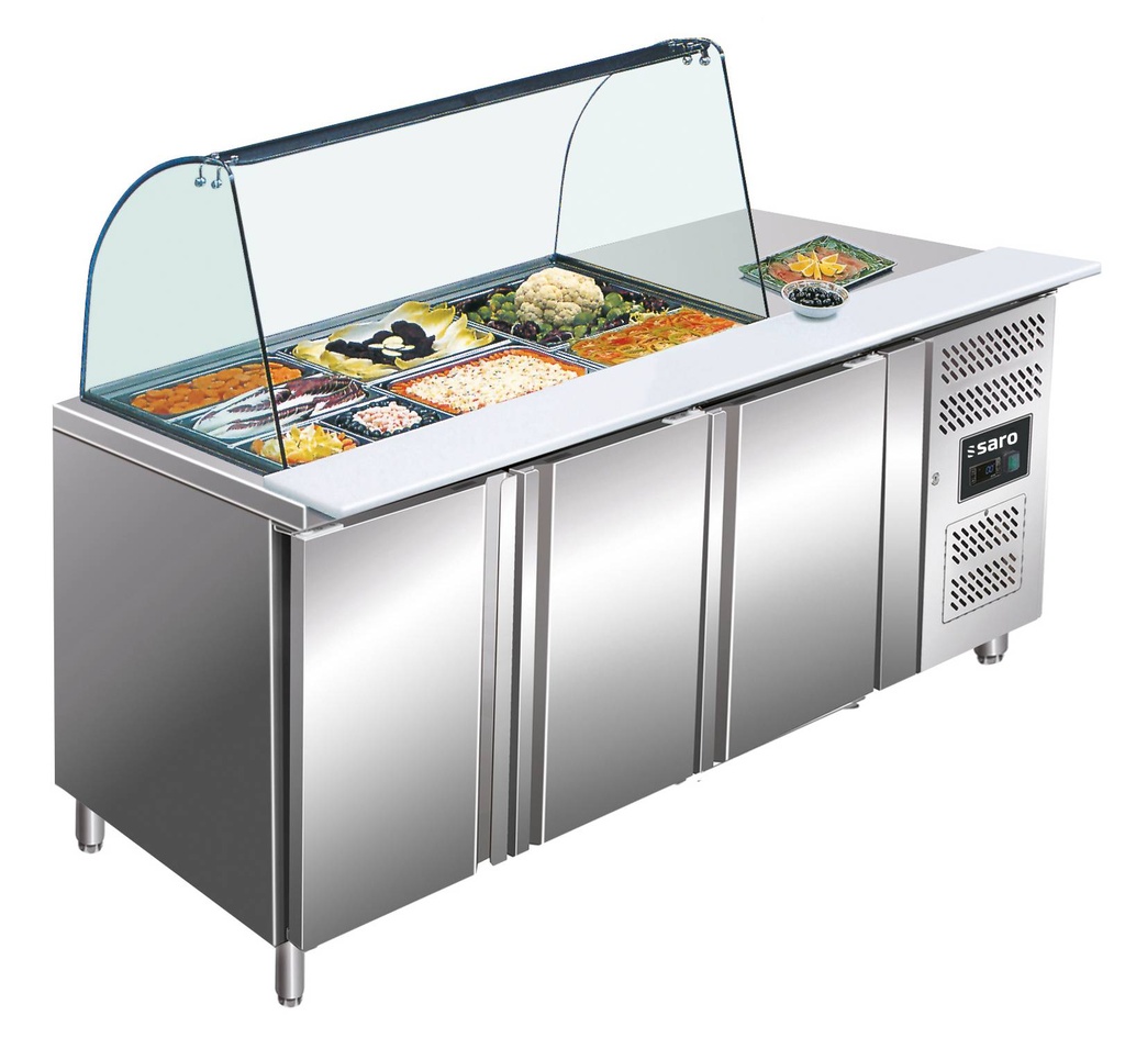 SARO Saladette, 3 Türen, Glasaufsatz, GN 3100 TNS