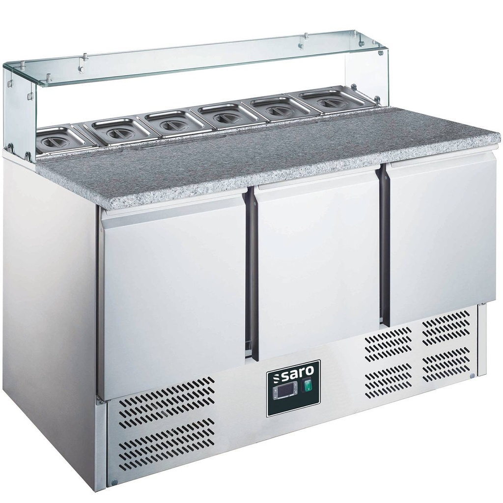 SARO Pizzatisch, 3 Tür., Glasaufsatz, Modell EPS 903 G
