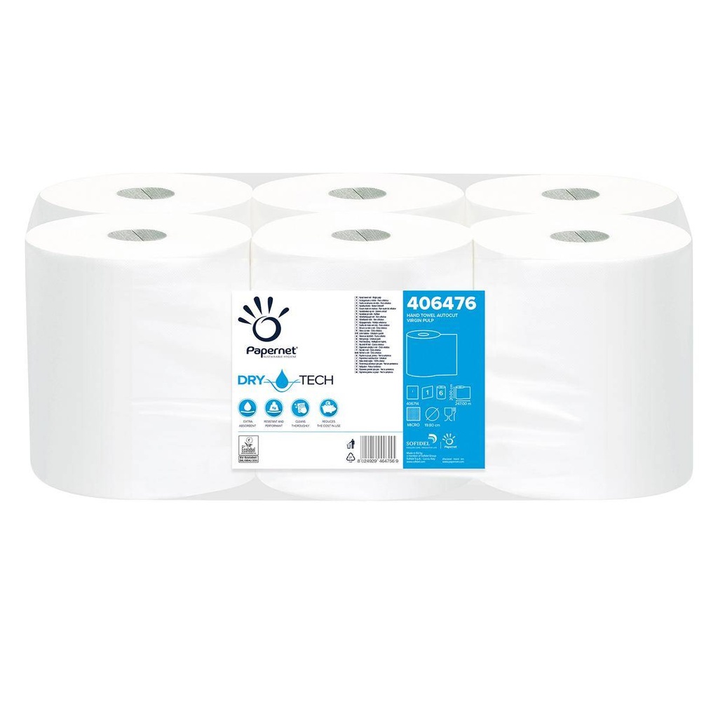 Papierhandtücher Rollenhandtücher Außenabrollung 1-lagig, 100% Zellstoff weiß, 247 m, CON ROLL | 6 Rollen