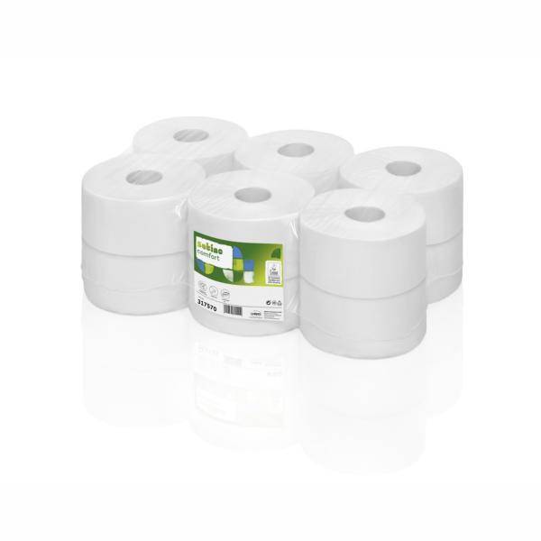Toilettenpapier Großrolle 3-lagig, hochweiß, 120 m, Waffel-Prägung, 480 Blatt/Rolle | 12 Rollen/Sack