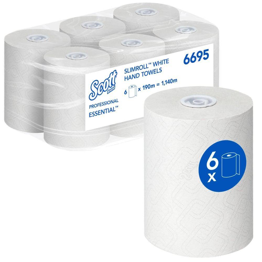 Papierhandtücher Rollenhandtücher Außenabrollung 1-lagig, weiß, 190 m, "SCOTT® Essential Slimroll" | 6 Rollen