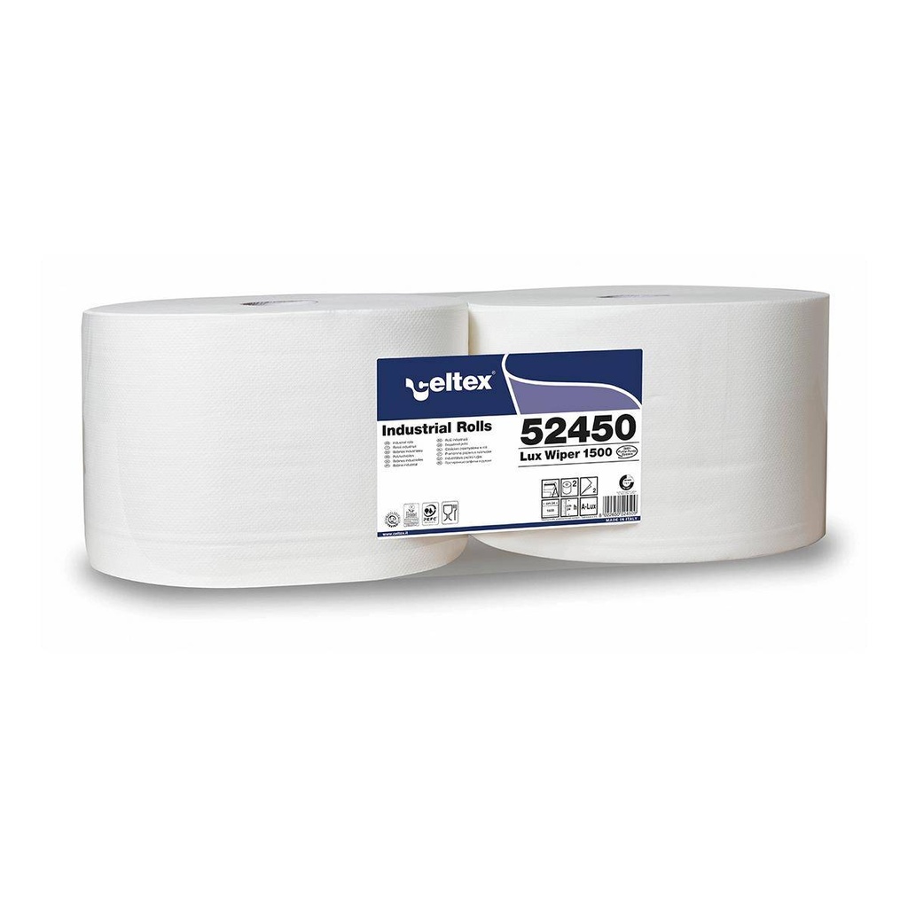 Papierhandttücher Putztuchrolle Außenabrollung "Lux Wiper" 2-lagig, Zellstoff weiß, 1500 Blatt/Rolle | 2 Rollen
