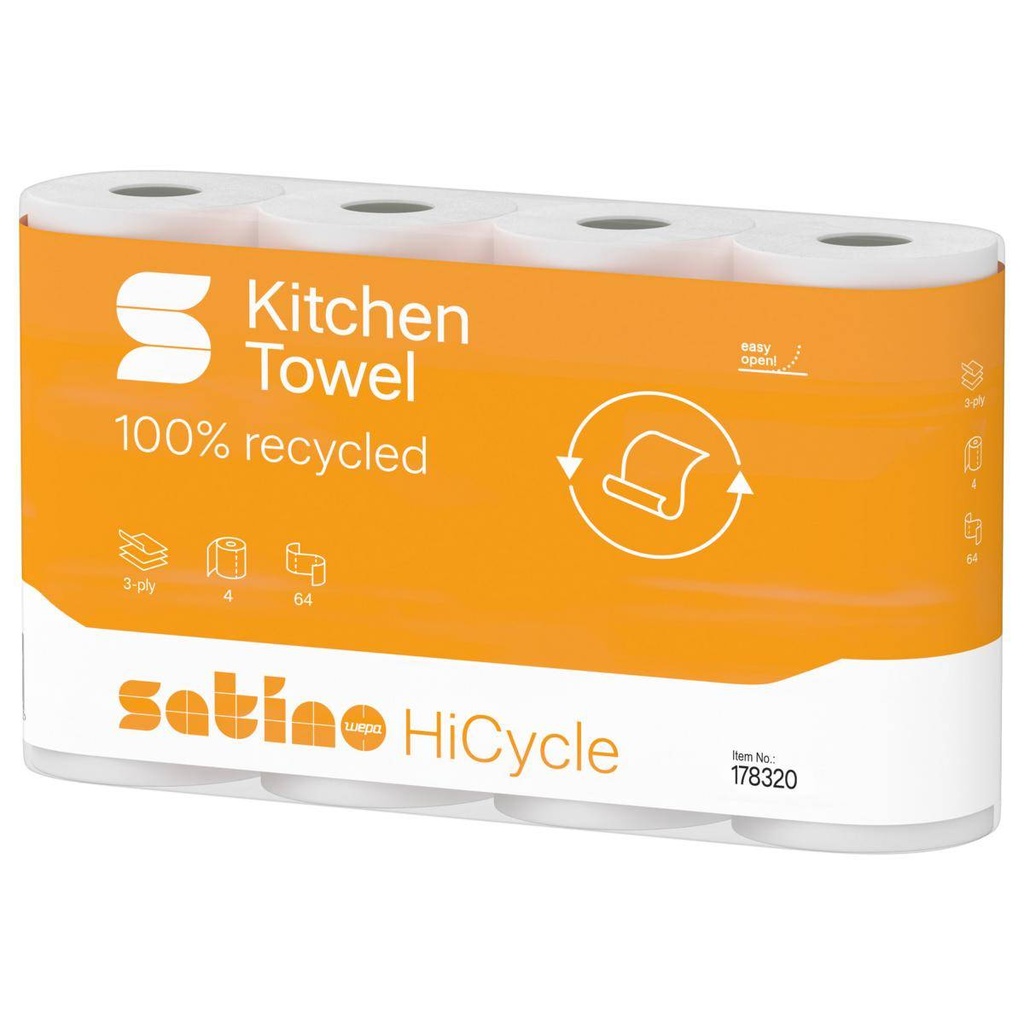 Küchenrollen 3-lagig, Zellstoff, 22 x 26 cm, 64 Blatt/Rolle | 4 Rollen