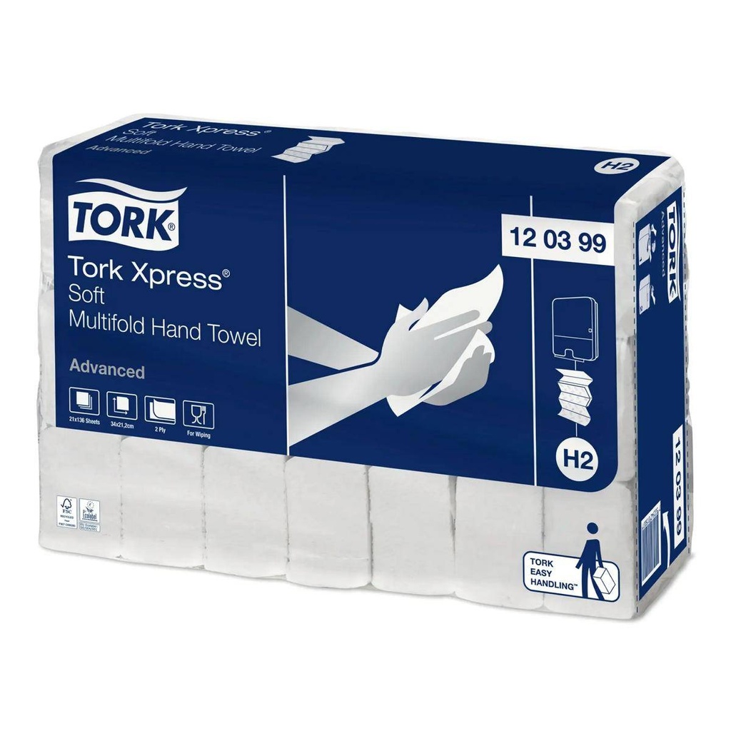 Papierhandtücher 2-lagig, 21 x 34 cm, Interfold, weiß "Tork Xpress® Multifold Advanced" | 2856 Blatt/Karton