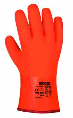 Winterhandschuhe PVC, leuchtorange, Jerseyfutter, 30 cm lang | Größe 10