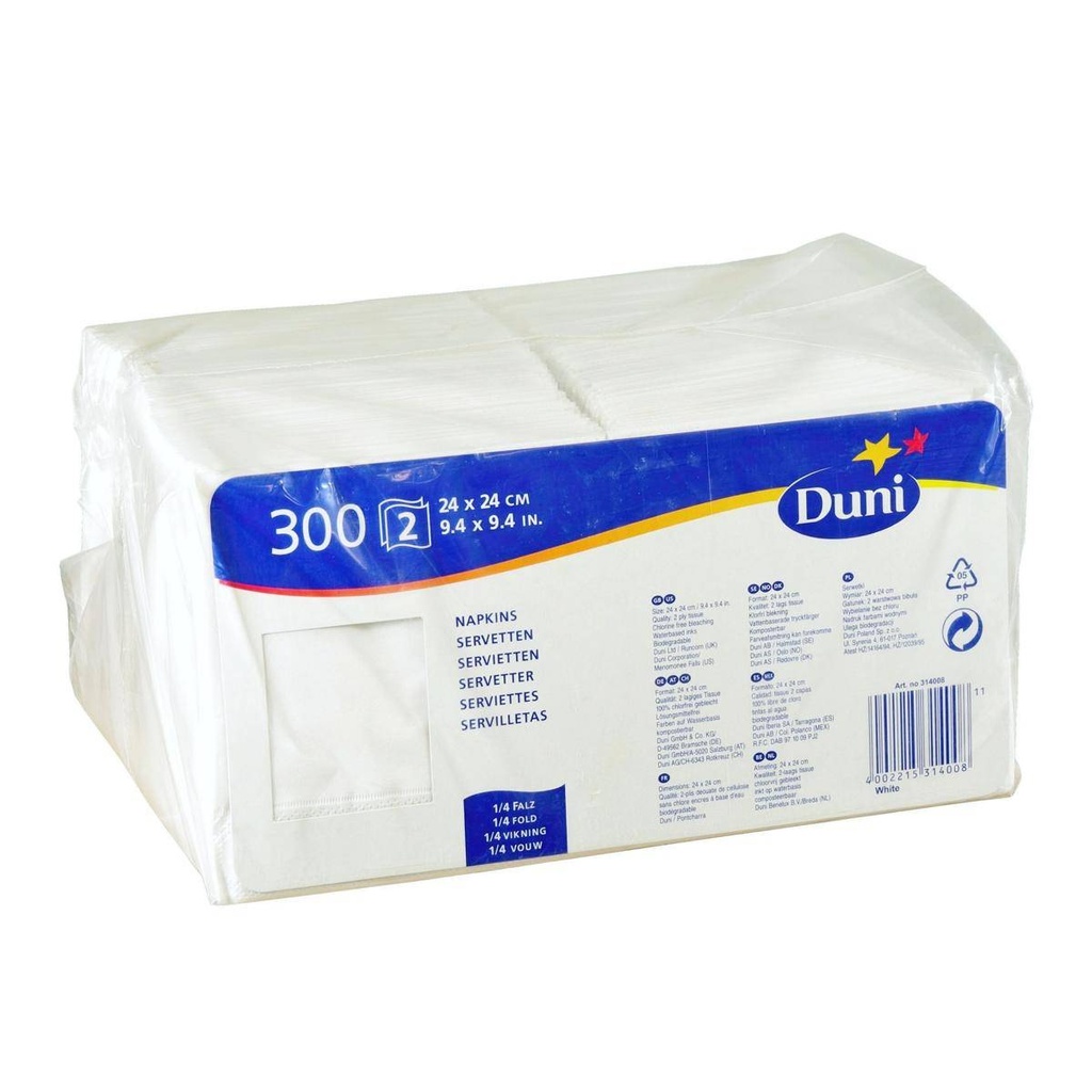 DUNI Zelltuch-Servietten 24 x 24 cm, 2-lagig, 1/4 Falz, 300 Stück/Pack | uni weiß