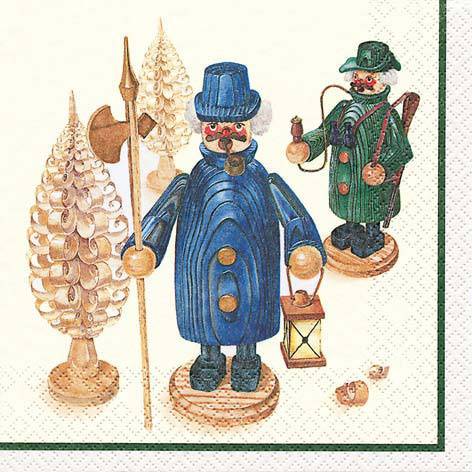 HOME FASHION Zelltuch-Servietten 33 x 33 cm, 3-lagig, 1/4 Falz, 20 Stück/Pack | mit Motiv "Räuchermann"