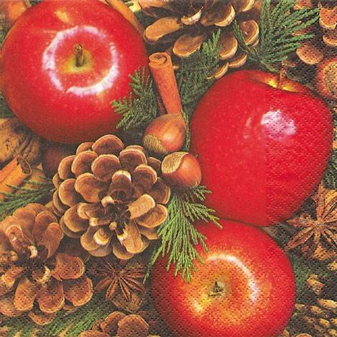 HOME FASHION Zelltuch-Servietten 33 x 33 cm, 3-lagig, 1/4 Falz, 20 Stück/Pack | mit Motiv "Apple with Nuts"