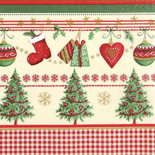 HOME FASHION Zelltuch-Servietten 33 x 33 cm, 3-lagig, 1/4 Falz, 20 Stück/Pack | mit Motiv Tradition Christmas