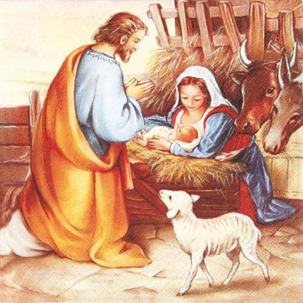 HOME FASHION Zelltuch-Servietten 33 x 33 cm, 3-lagig, 1/4 Falz, 20 Stück/Pack | mit Motiv "Jesus in born"