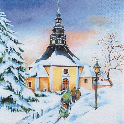 HOME FASHION Zelltuch-Servietten 33 x 33 cm, 3-lagig, 1/4 Falz, 20 Stück/Pack | mit Motiv "Seiffener Sunset"