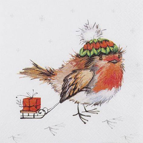 HOME FASHION Zelltuch-Servietten 33 x 33 cm, 3-lagig, 1/4 Falz, 20 Stück/Pack | mit Motiv "Finn and his Sled"