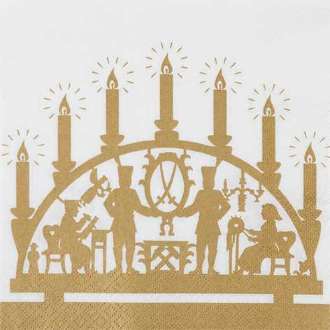 HOME FASHION Zelltuch-Servietten 33 x 33 cm, 3-lagig, 1/4 Falz, 20 Stück/Pack | mit Motiv "Goldener Schwibbogen"