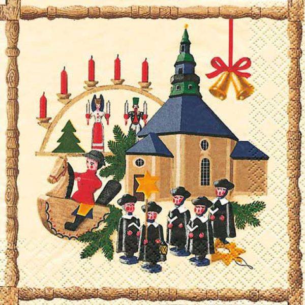 HOME FASHION Zelltuch-Servietten 33 x 33 cm, 3-lagig, 1/4 Falz, 20 Stück/Pack | mit Motiv "Seiffen"