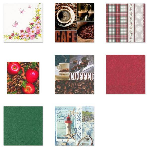 HOME FASHION Zelltuch-Servietten 25 x 25 cm, 3-lagig, 1/4 Falz, lose 1000 Stück/Karton | mit Motiv bzw. farbig gemustert
