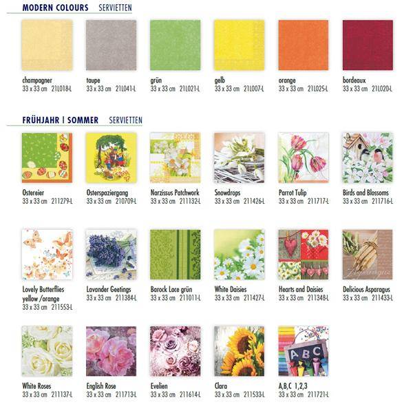 HOME FASHION Zelltuch-Servietten 33 x 33 cm, 3-lagig, 1/4 Falz, lose1000 Stück/Karton | mit Motiv bzw. farbig gemustert