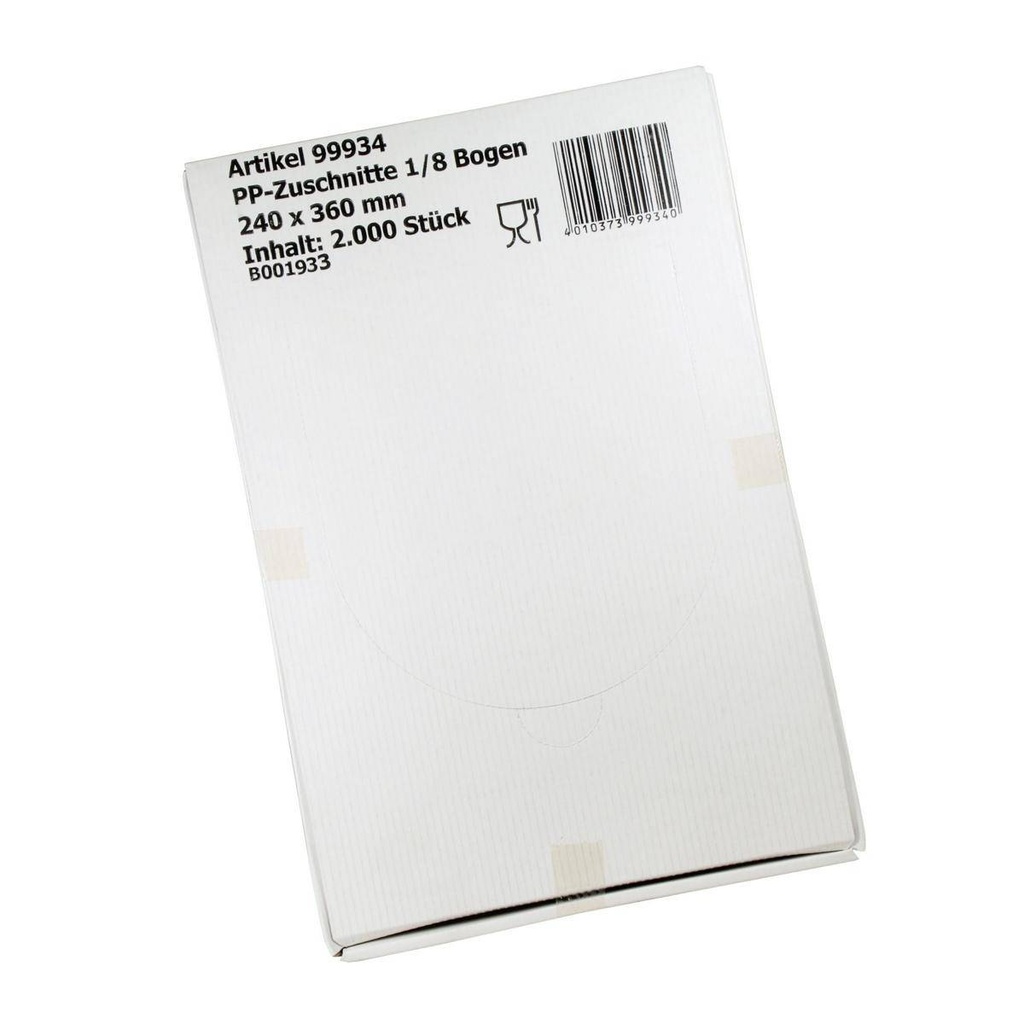 PP Zuschnitte 24 x 36 cm, 12 my, 1/8 Bogen | 10.000 Bogen