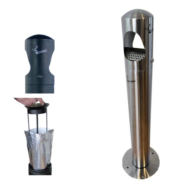 Standaschenbecher für Außenbereich, elegante schlanke Form, abschließbar, Edelstahl