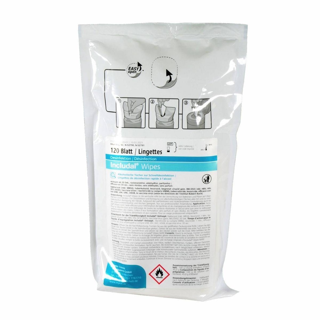 Includal Wipes, unparfümiert | 120 Blatt