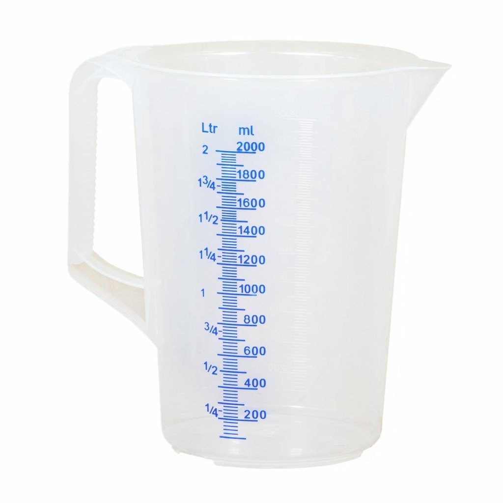 Messbecher 2,0 Liter, Polypropylen, blaue gedruckte Skala | milchig-transparent