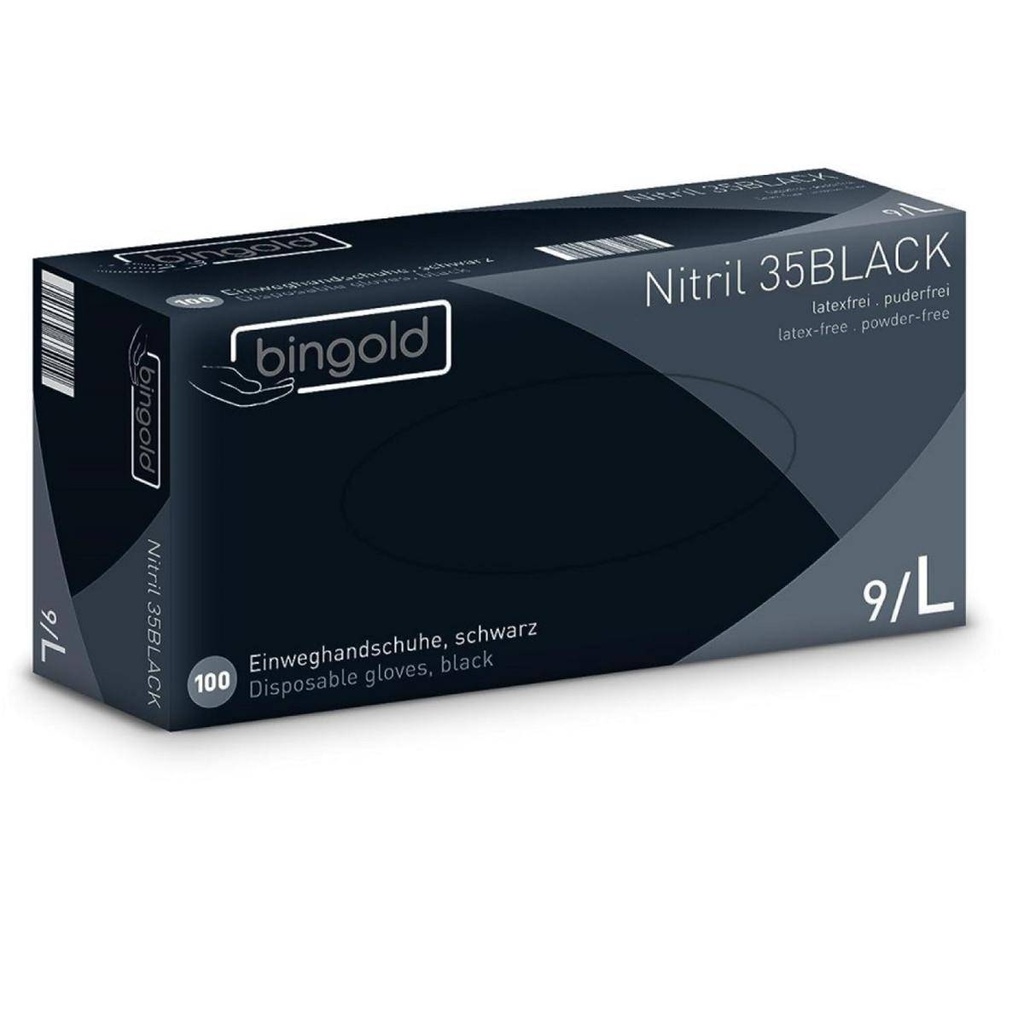 Einweghandschuhe Nitril puderfrei, schwarz "BINGOLD Nitril 35Black", 100 Stück/Box | Größe L