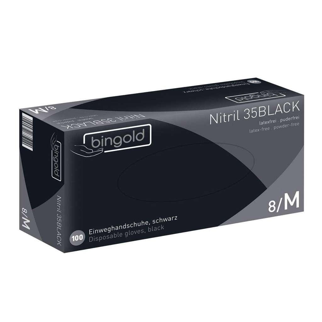 Einweghandschuhe Nitril puderfrei, schwarz "BINGOLD Nitril 35Black", 100 Stück/Box | Größe M