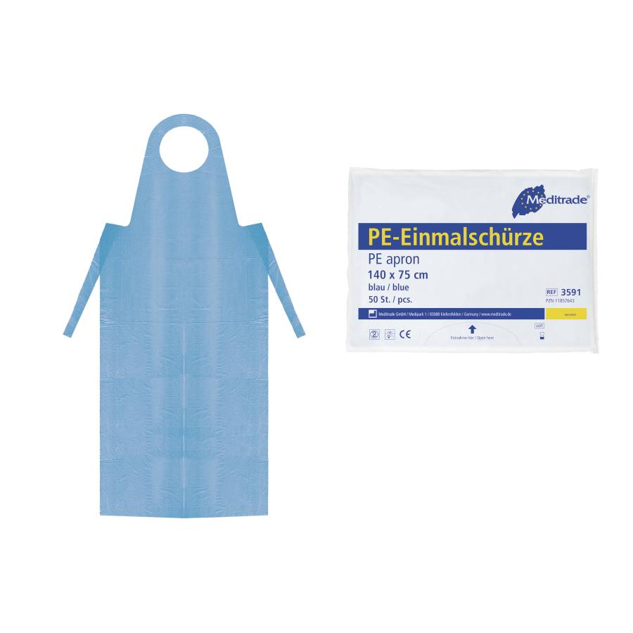 Meditrade® PE-Einwegschürzen, LDPE 30 µm, blau, 75 x140 cm | 50 Stück