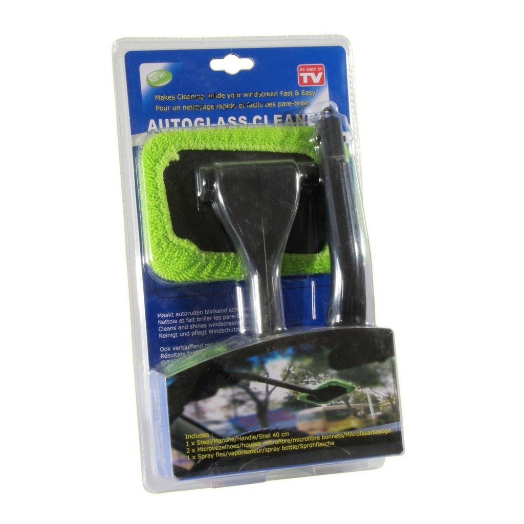 Autoglass Cleaner mit Handgriff umd Mikrofaser Pad grün | Set