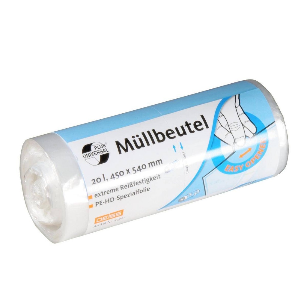 Müllbeutel 20 Liter, 6 µ, HDPE transparent, 450 x 540 mm | 50 Stück/Rolle