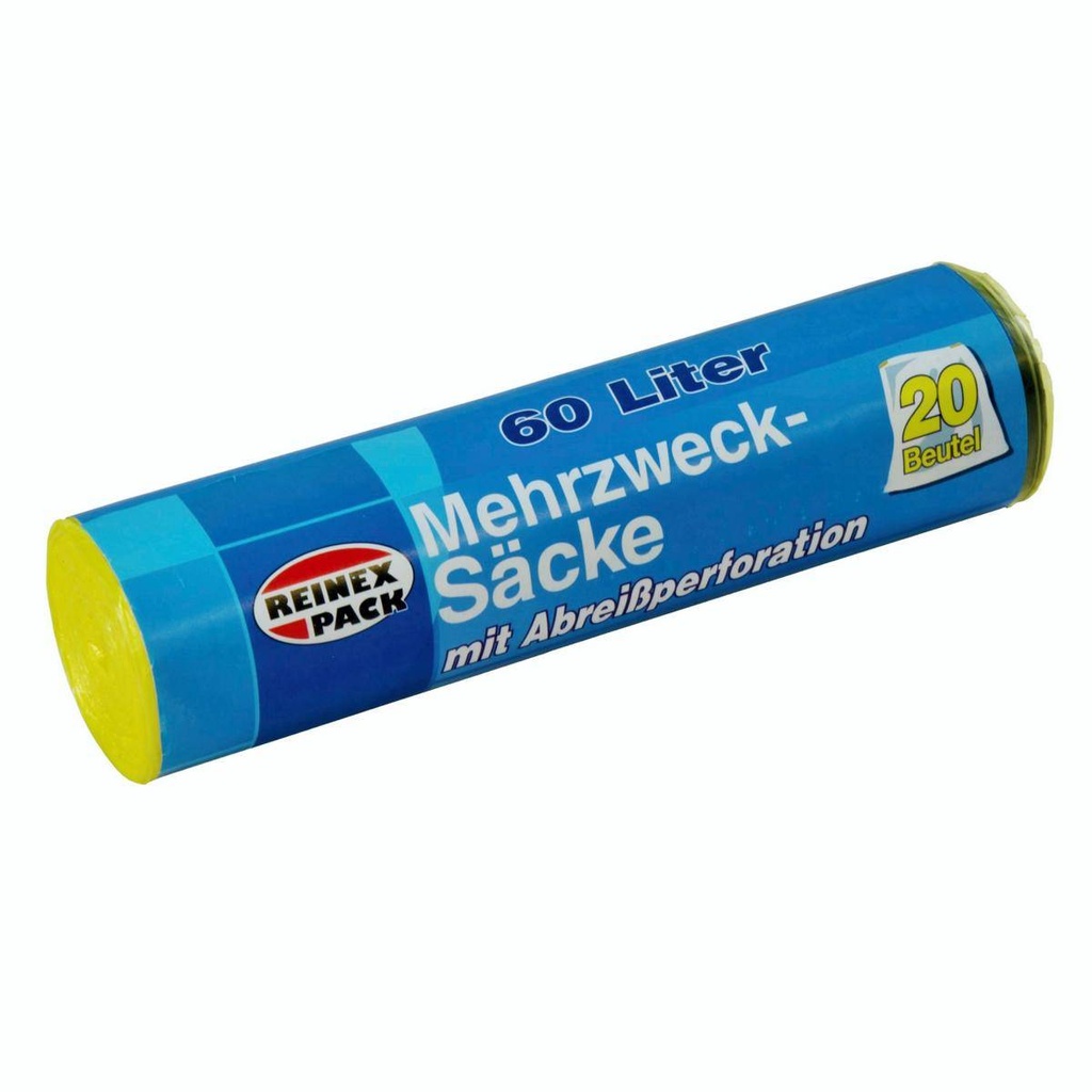 Müllbeutel 60 Liter, 13 µ, mit Zugband, 60 x 72 cm, gelb | 20 Stück/Rolle