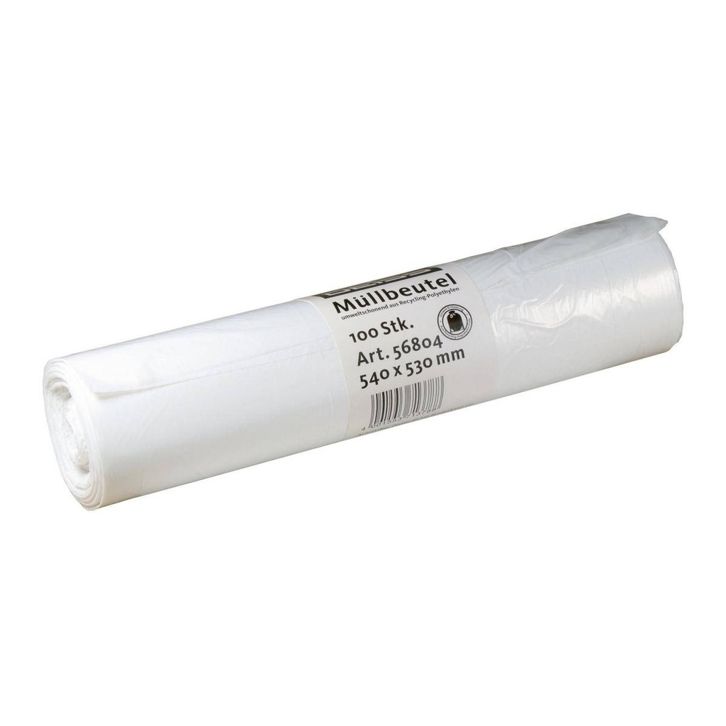 Müllbeutel 30 Liter, 10 µ, HDPE weiß, 540 x 530 mm | 100 Stück/Rolle