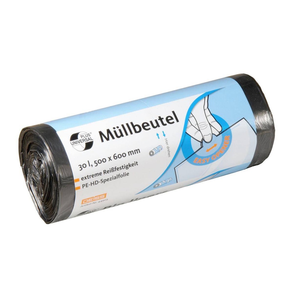 Müllbeutel 30 Liter, 6 µm HDPE grau, 500 x 600 mm | 50 Stück/Rolle