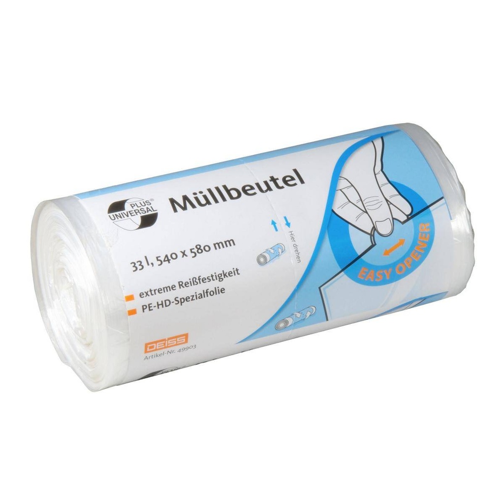 Müllbeutel 33 Liter, 6 µ, HDPE transparent, 540 x 580 mm | 100 Stück/Rolle