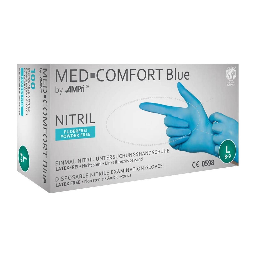 Einweghandschuhe Nitril puderfrei, blau, "MED COMFORT BLUE", 100 Stück/Box | XXL