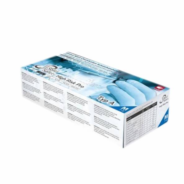 Einweghandschuhe Nitril puderfrei, blau, 30 cm lang, "SOLID SAFETY HIGH RISK PRO" 50 Stück/Box | Größe S