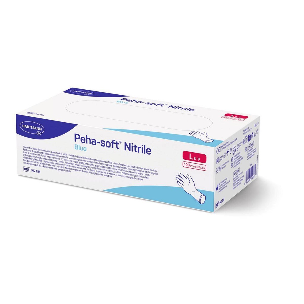 Einweghandschuhe Nitril puderfrei, blau, "Peha-soft® Nitrile blue" | 100 Stück/Box | Größe L