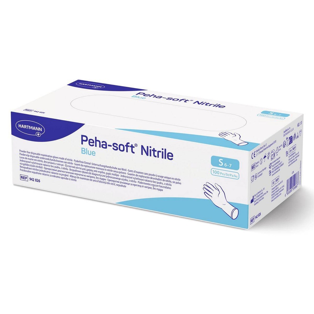 Einweghandschuhe Nitril puderfrei, blau, "Peha-soft® Nitrile blue" | 100 Stück/Box | Größe S