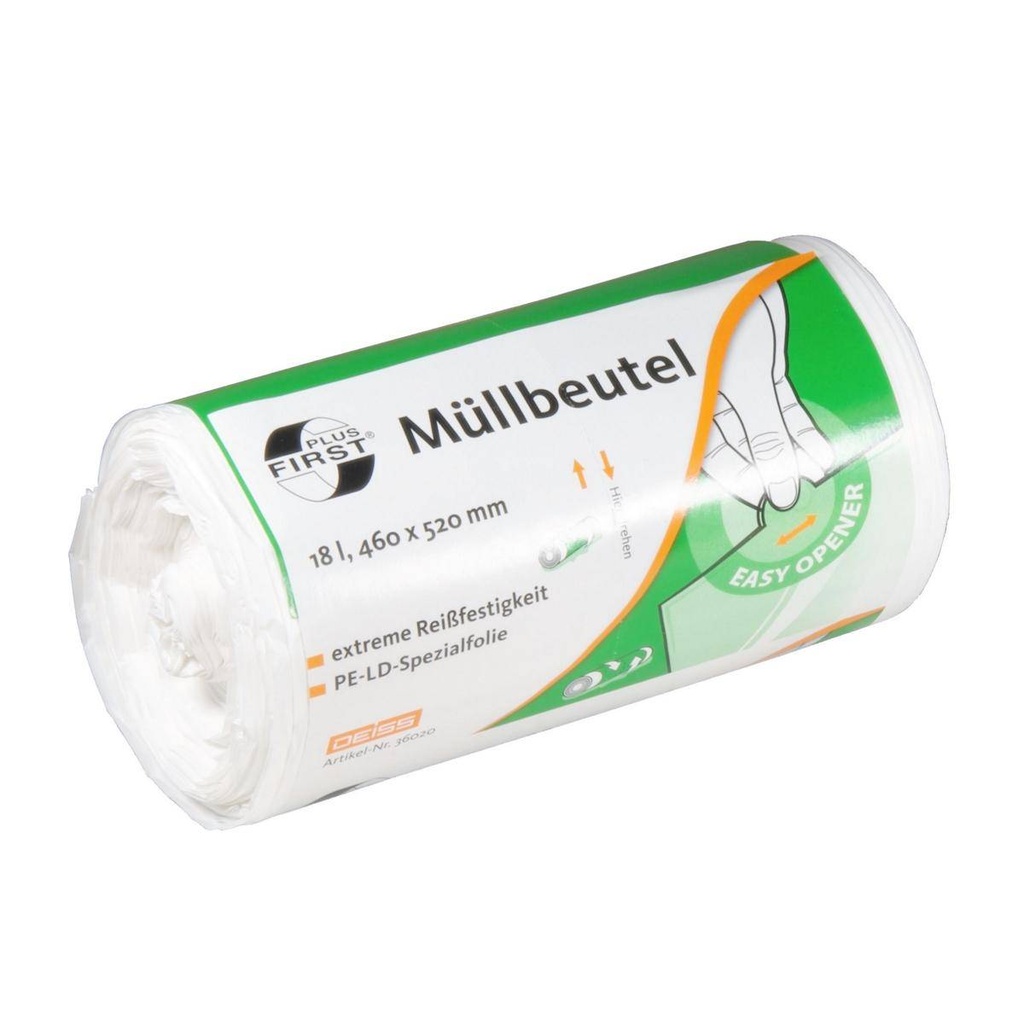 Müllbeutel 18 Liter, 12 µ, LDPE weiß, 460 x 520 mm | 50 Stück/Rolle