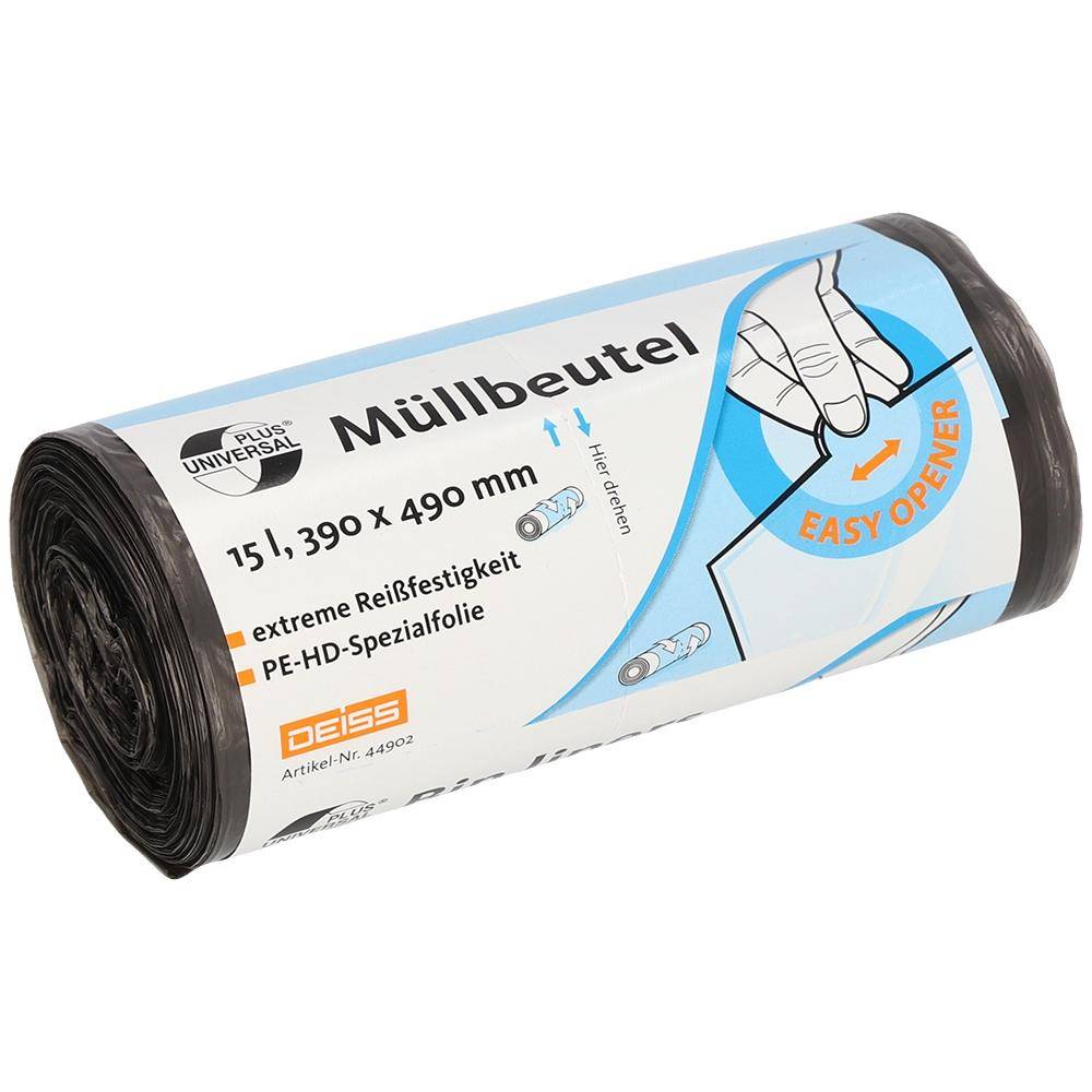 Müllbeutel 15 Liter, 6 µm HDPE grau, 390 x 490 mm | 50 Stück/Rolle