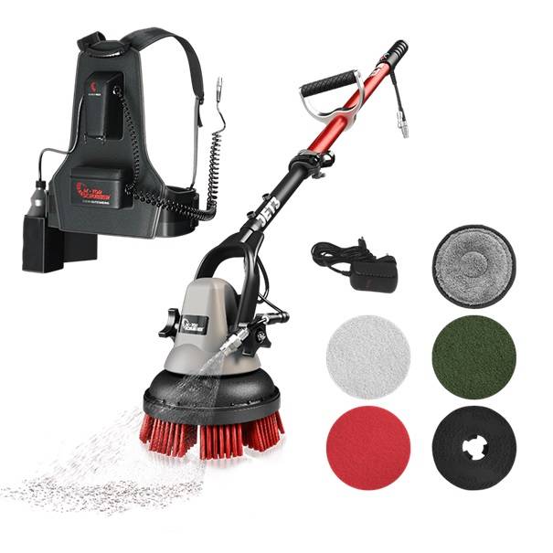 Rucksack-Bodenscheuermaschine "MotorScrubber MSJET3" mit Lösungsmittel-Sprühfunktion | Set