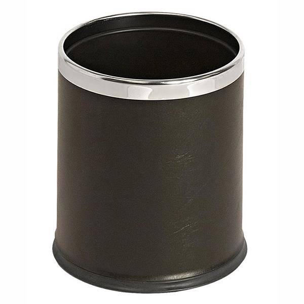Abfallbehälter, Treteimer 10 Liter rund, doppelwandig, Lederoptik schwarz/chrom