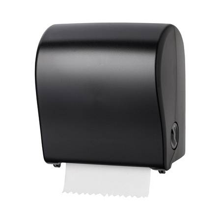 Rollenhandtuchspender Kunststoff "Mini" manueller Papiertransport | schwarz/transparent