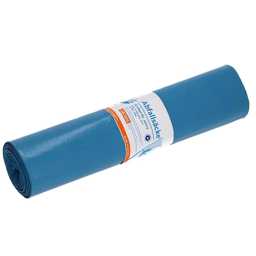 Müllsack 120 Liter, 34 µ, Typ 60, LDPE blau, 700 x 1100 mm | 25 Stück/Rolle