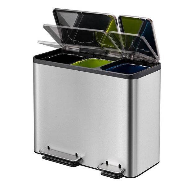 Abfallsammler "ECOCASA Trittmülleimer", matt Edelstahl | 3 x 15 Liter