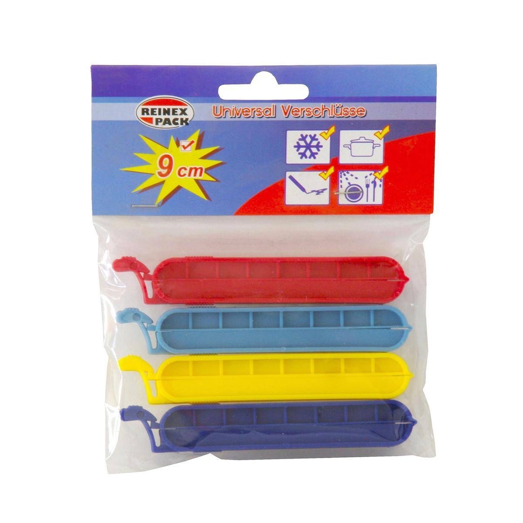 REINEX PACK Verschlussclips, farbig gemischt, 9,0 cm | 4 Stück