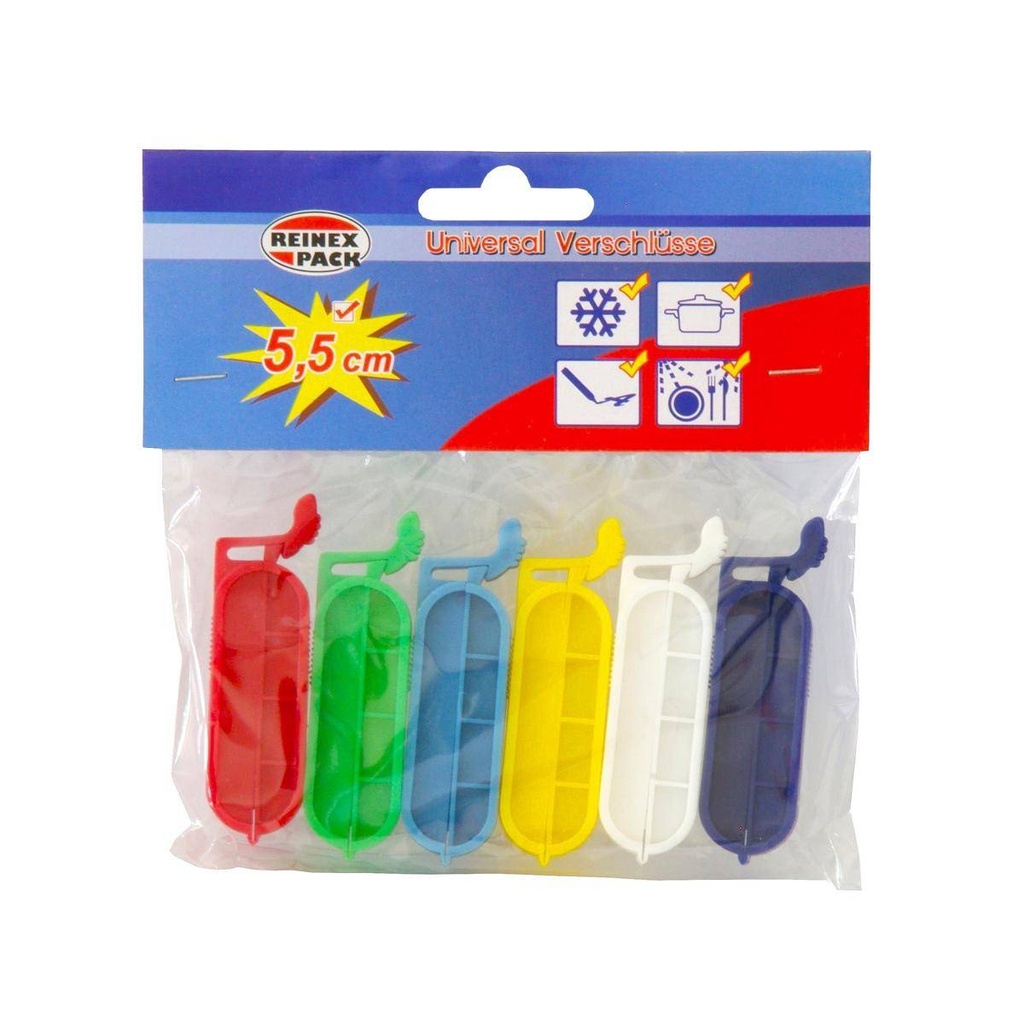 REINEX PACK Verschlussclips, farbig gemischt, 5,5 cm | 6 Stück