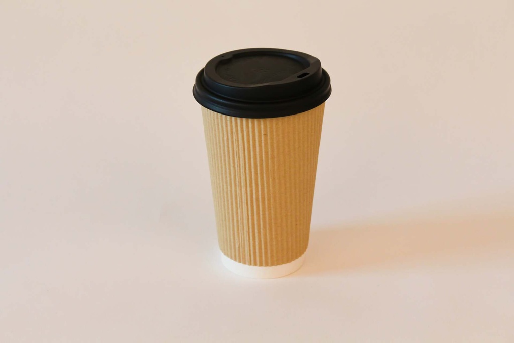 Kaffeebecher Ø90mm/400ml, geriffelt mit Deckel CPLA schwarz / braun / 1000 Stk.