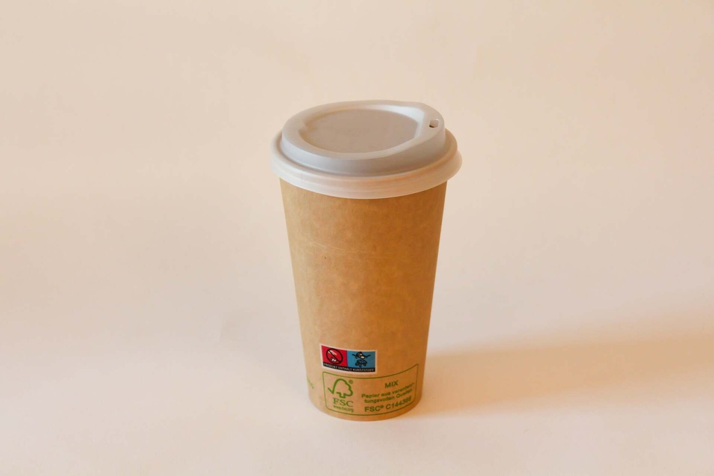 Kaffeebecher Ø90mm/400ml mit Deckel CPLA weiß / braun / 1000 Stk.